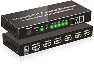 SkycropHD 4K@60Hz HDMI Switch Audio Extractor Converter, 5 in 1 Out HDMI Switcher with Optical & 3.5mm AUX Audio Output, Support HDCP 2.2, HDR10, 18Gbps, ARC