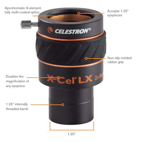 Celestron X-Cel LX 2X Barlow Lens for Telescope Eyepieces – 1.25" - image 2