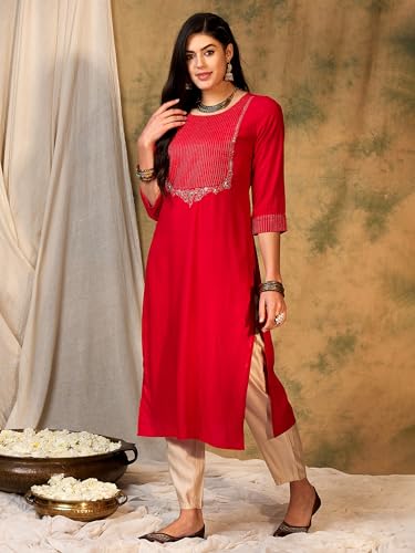 Image of INDO ERA Women's Rayon Straight Fit Straight Kurta