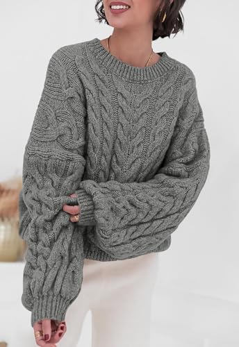 Image of PRETTYGARDEN Womens Sweaters Spring 2026 Cable Knit Long Sleeve Crewneck Oversized Sweater Chunky Pullover Loose Outfits