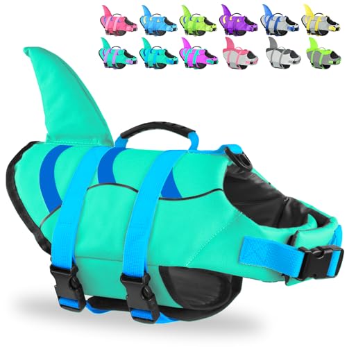 Fragralley Shark Dog Life Jacket, Easy to Put on Dog Life Vest for Swimming and Boating, Vibrant & Adjustable Dog Life Preservers for Small Medium Large Dogs, Suit to Swim, Fish, Beach, Surfing by Fragralley - Used condition - US$31.91