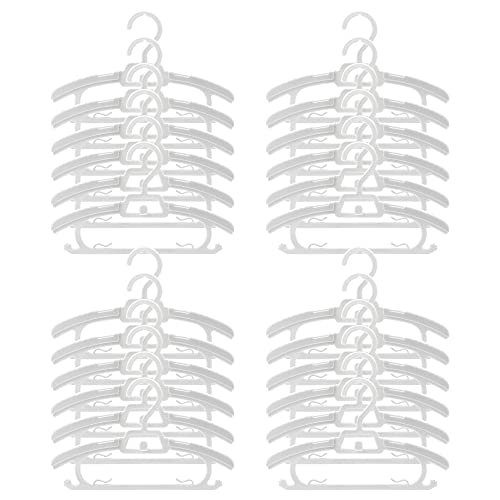Image of BESSLEE 24 Pack Adjustable Baby Clothes Hangers for Closet, Sturdy Heavy Plastic Onesie Organizer for Infant Newborn Toddler, Expandable & Stackable Kids Children’s Outfit Hangers, 11”-14”, White
