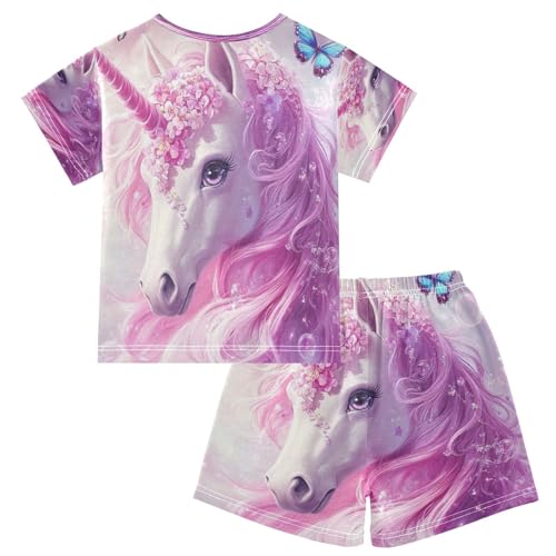 ALAZA Unicorn Butterfly Bubble Pajamas Set Short Sleeve Cotton Sleepwear Summer Pjs 2 Piece 5-14Y2