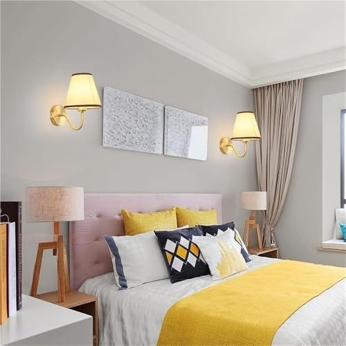 Applique murale vintage E27 dorée et noire avec abat-jour en tissu ZR98US pour salon