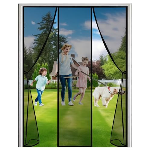 Moustiquaire Porte Rideau 230x230cm Facile à Installer Fermeture Automatique Moustiquaire Enroulable Anti Insecte Mouche pour Couloirs, Portes,noir