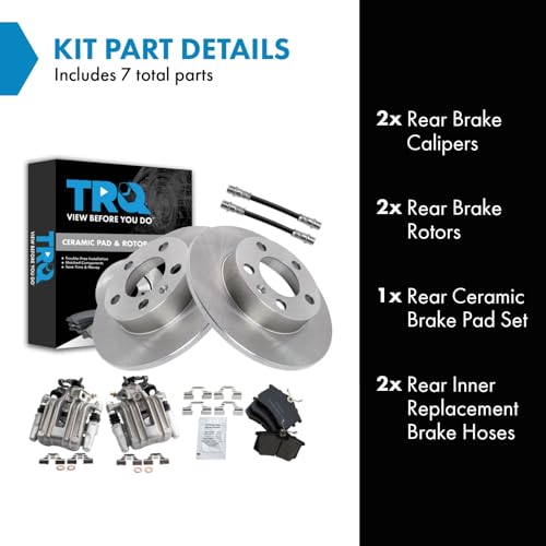 Image of TRQ Rear Brake Pad and Rotor Set Ceramic Calipers Compatible with 2007-2010 Volkswagen Beetle 1999 Golf
