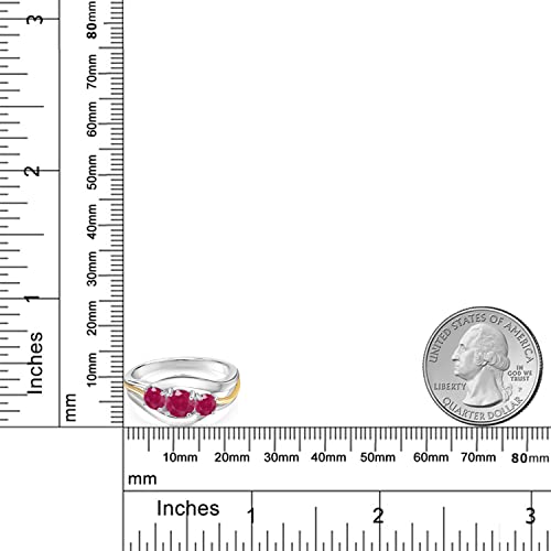 Gem Stone King 1.25 Cttw Round Red Ruby 3-Stone Ring For Women In 925 Sterling Silver and 10K Yellow Gold | 3 Stone Wedding Engagement Anniversary Promise Ring For Women3