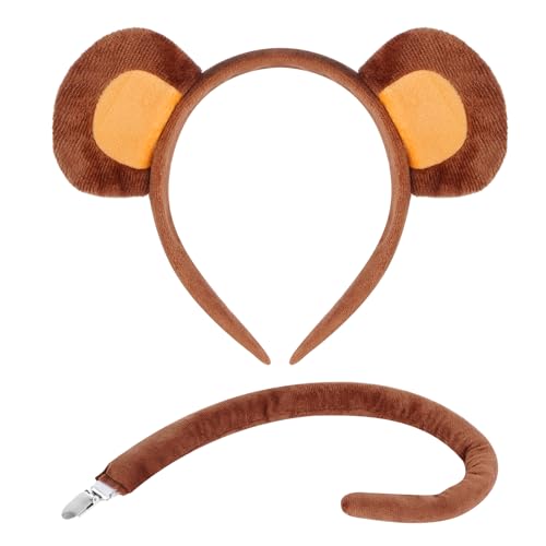 Jmkcoz Monkey Costume Accessory Set Monkey Ears Headband and Tail for Adult Women Halloween Animal Cosplay Party Supplies Masquerade Costumes