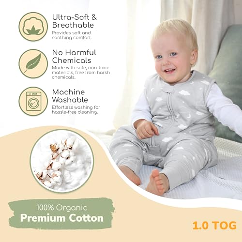 Image of Mama Cheetah Toddler Sleep Sack with Feet 4T-5T, 1.0 TOG Organic Cotton Baby Wearable Blankets with Legs, Baby Sleeping Bag for Walkers, Early Walker X-Large