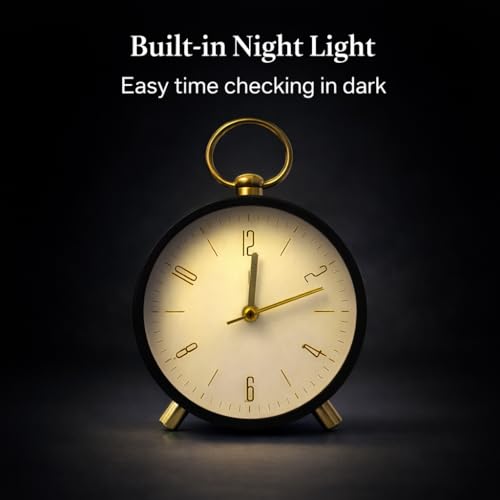 Image of Classic Black Twin Bell Table Alarm Clock with Night LED Light Heavy Slippers Loud Alarm Clock Ideal for Student and Kids Bedroom Table Top AlarmClock (1-pcs)