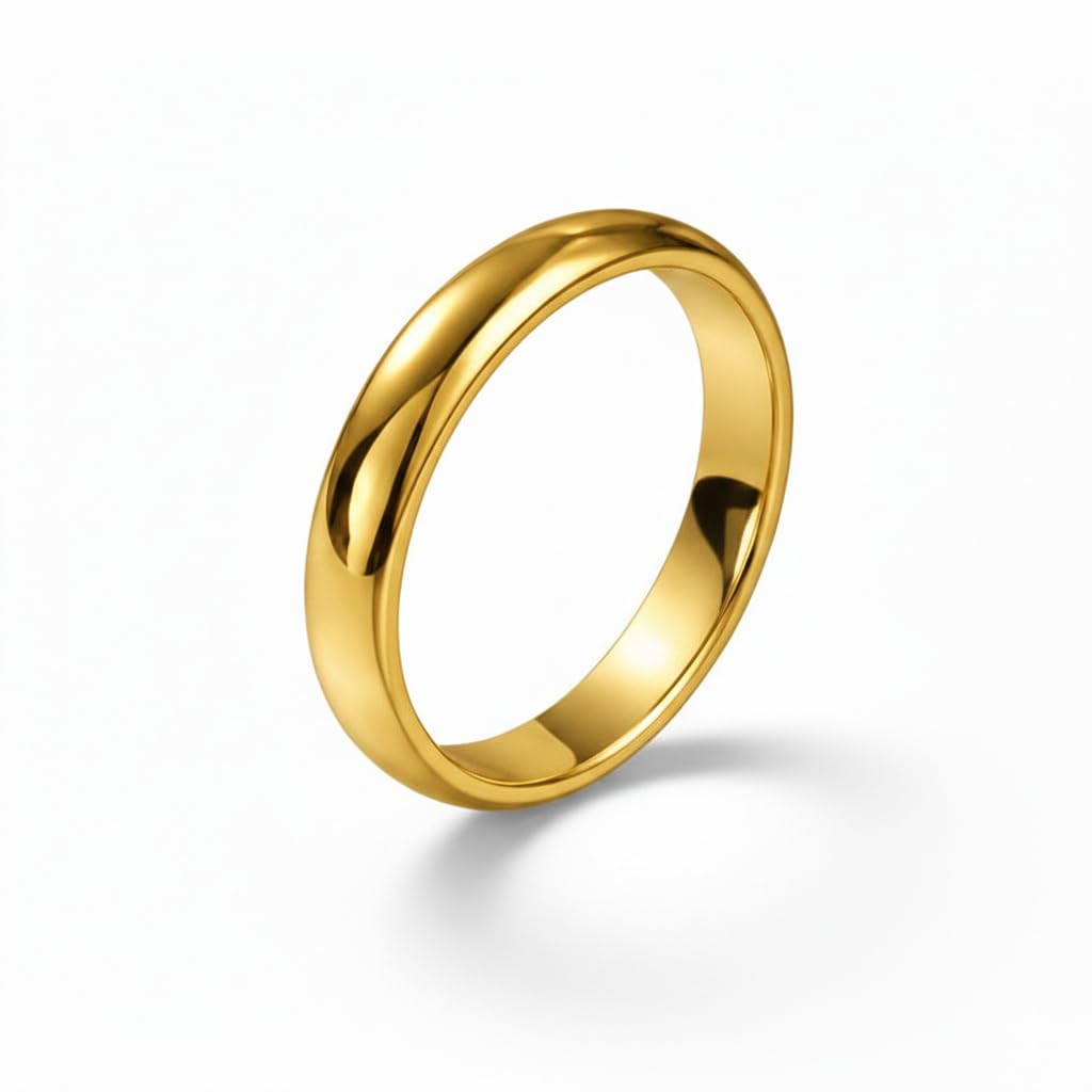 Classic Gold Plated Plain Wedding Band Ring, Minimalist Smooth Design, for Men and Women-image-6