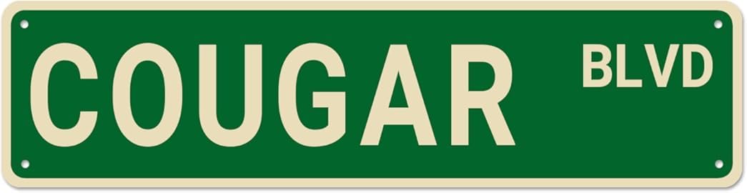 Peiyeety A008 Cougar Blvd Street Metal Tin Sign, Retro Aluminum Wall Plaque, Outdoor Decor For Shed Yard Garden, Novelty Street Accent For Home Exterior Spaces 4X16 Inch