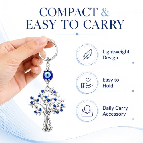 Image of Tree Shape Pendant with Blue Evil Eye Keychain Crystal alloy Keyring for Diwali Gift item for Men and Women