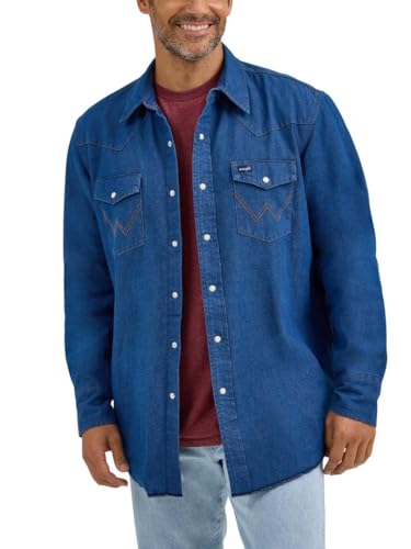 Wrangler Western Men's Flannel Lined Workshirt, Denim, Large
