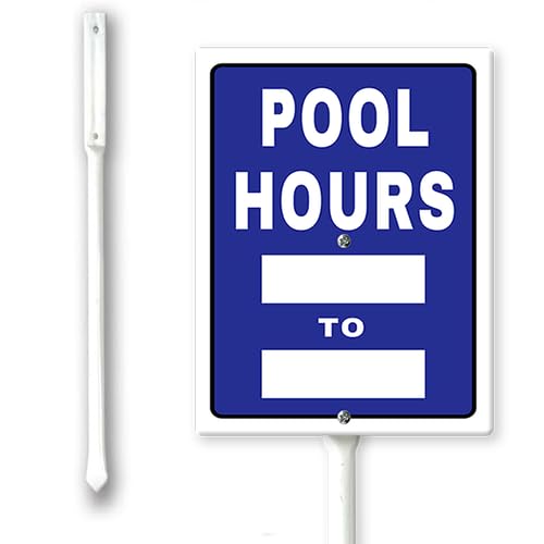 Cartello "Pool Hours to Yard con paletto", 20,3 x 30,5 cm, in alluminio, facile da installare, per uso esterno