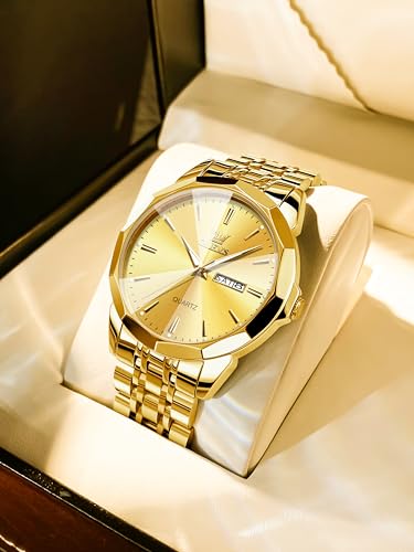 Image of OLEVS Watches for Men Waterproof Diamond Business Luxury Dress Analog Quartz Stainless Steel Luminous Day Date Two Tone Casual Men's Wrist Watches Gift
