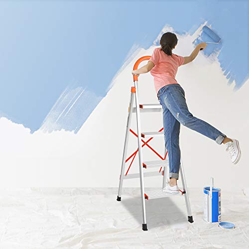 LUISLADDERS 4 Step Ladder Aluminum Lightweight Folding Step Stool Portable Home and Kitchen Anti-Slip Stepladder 330lbs EN131 (4 Step)