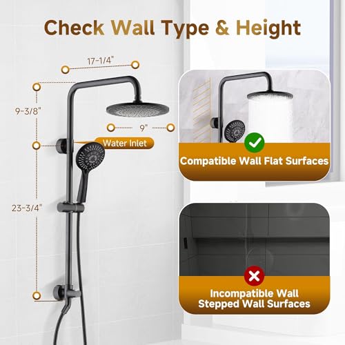 Image of BRIGHT SHOWERS Shower System, 9 Inch Rain Shower Head with 5-Function Hand Shower, Dual Shower Combo with Height Adjustable Holder, Solid Brass Rail, 60 Inch Stainless Steel Hose, Oil-Rubbed Bronze
