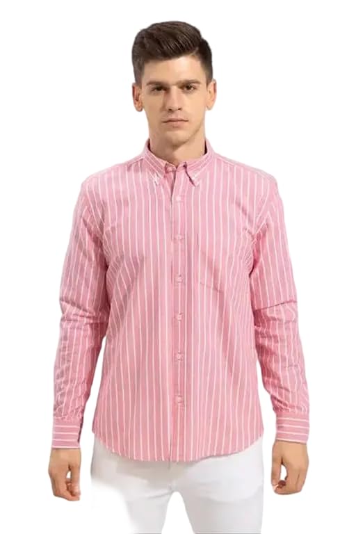 Image of Mahima Ethnic Centre's Men's Striped Casual Shirt Regular Fit Long Sleeve Cotton Blend