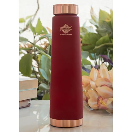 Image of Indian Art Villa Copper Red Silk Print Water Bottle, 800 ML Pure Copper Ayurvedic Drinkware for Daily Use, Travel, Office, Gym, and Gifting