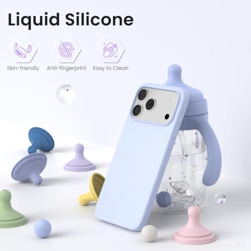 Image of ORNARTO Compatible with iPhone 17 Pro Max Case 6.9 inch, Slim Liquid Silicone 3 Layers Soft Gel Rubber Shockproof Protective Cover with Anti-Scratch Microfiber Lining-Baby Blue