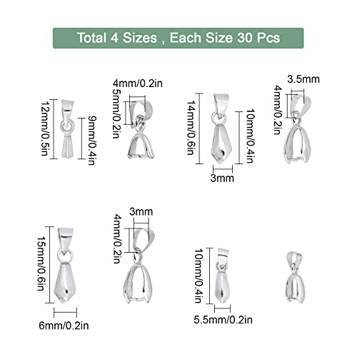 SUNNYCLUE 1 Box 120Pcs 4 Size Brass Pinch Bails Pendants Silver Pinch Clip Bail Clasp Dangle Charm Bead Pendant jewelry making Connectors for Necklace Dangle Charm DIY Craft Making - Image 2