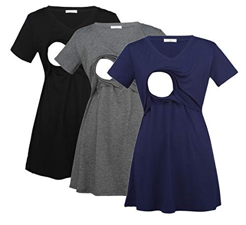 Image of Bearsland Womens 3 Packs V Neck Nursing Tops Maternity Breastfeeding Tee Shirts