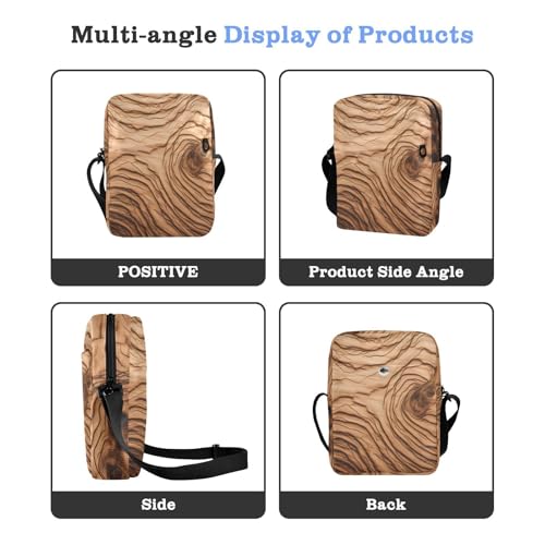 Crossbody Sling Bag for Women Men, Zipper Closure Messenger Bags Wood Texture Print with Card Phone Passport Compartment 6.6×9.4×2.5 IN4