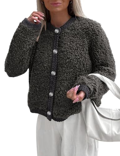 Image of PRETTYGARDEN Women's Faux Fur Coat 2026 Fall Fuzzy Fleece Button up Shearling Cropped Jackets Winter Trendy Outerwear