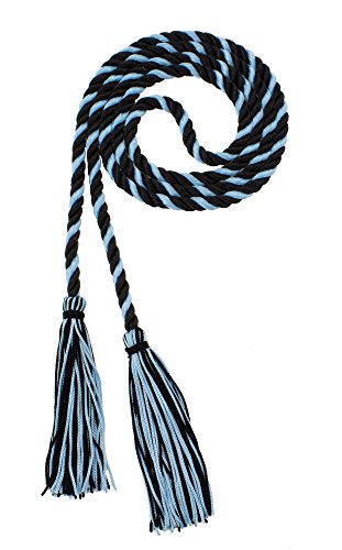Image of Graduation Honor Cord - Black /LtBlue - Every School Color Available - Made in USA