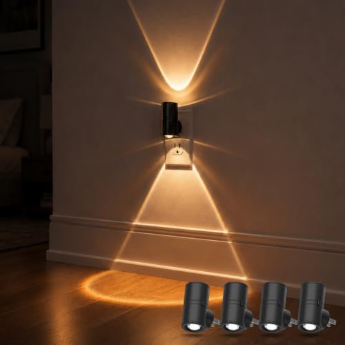 Image of L LOHAS LED Night Lights Plug into Wall,Light Sensor, Projector Night Light | 4Pack,180Rotating Nightlight,10 /50 /100LM Dimmable,Soft White,Dusk to Dawn,Ambient Lighting Mini for Bathroom,Decor,Kids,Gift