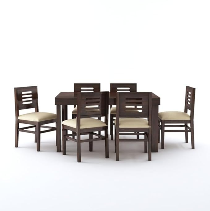 Image of Solid Sheesham Wood Dining Set with Dining Table & Cushioned Chairs | Elegant | Comfortable | Durable & Stylish for Dining Room | Living Room | Home & Office | Hotels Restaurant (brown 29)