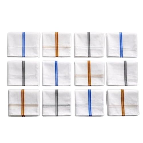 Mens Handkerchief Soft Cotton Pocket Square Absorbent Lightweight Reusable Cloth for Office Travel Daily Use Set of 12 SL4-image-20