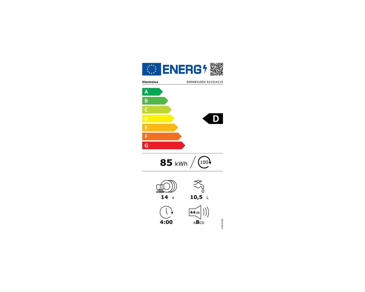 Lave-vaisselle 60cm 14 Couverts 44db - ESM48310SX
