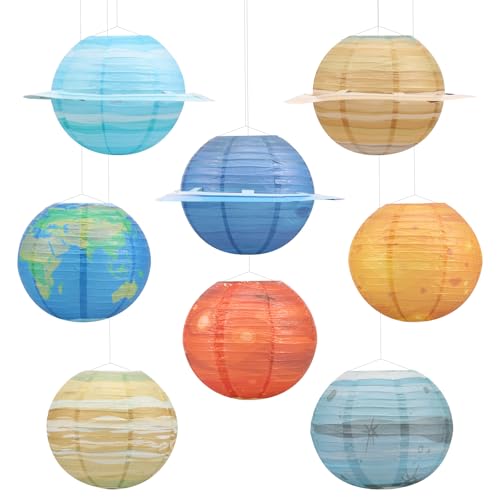 8Pcs Space Paper Lanterns, Outer Space Party Decorations, Planet Paper Lanterns, 25cm Diameter Solar System Planets Lantern for Kids Space Theme Party Birthday Room Decorations