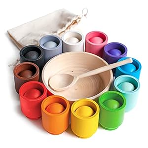 Ulanik ballen in bekers Montessori Speelgoed Houten Sorteerspel 12 ballen 30 mm leeftijd 1 + kleur sorteren en tellen…