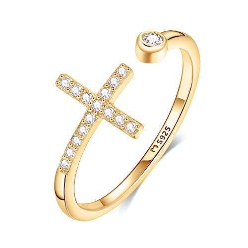 Anillos de mujer en plata de ley diseño de cruz con circonitas. Anillo plata mujer con acabado plateado o dorado. Joyería ideal para parejas, regalo para madres, amigas. Anillos para parejas