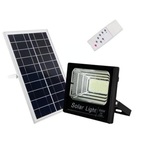 Refletor Solar Fotocélula LED 200W 6500K IP66 Placa Avulsa + Controle