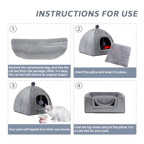 Image of Cat Bed Cave for Indoor, Suitable for Cat Dome Bed, Hideaway Bed for Indoor Cats with Removable Mattress for Kittens.Cat Tent House for Dual Use (L:17 inchx17 inch)