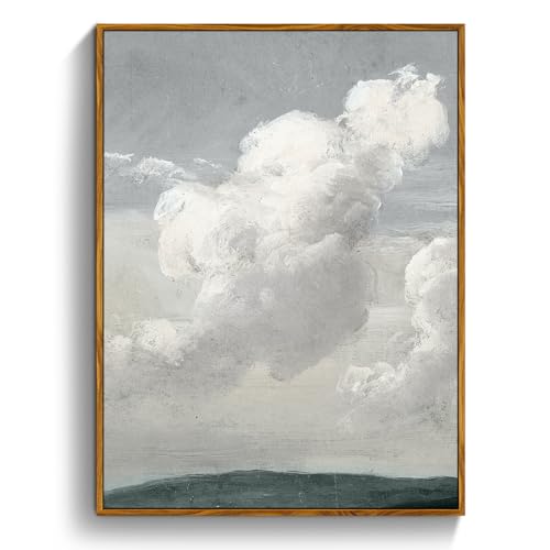 crmotu Vintage Framed Wall Art, Blue Sky White Cloud Canvas Prints, Nature Landscape Aesthetic Decor Pictures, Minimalist Retro Wall Paintings for Living Room Bathroom Bedroom Kitchen Desktop 12x16in