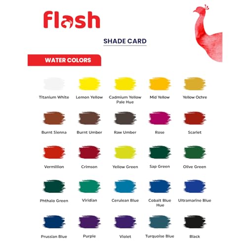 Image of Flash Water Colours Combo Pack with Brush & Pallett For Painting-Painting Kit for Kids Artists Professionals Hobby Painters-Matt Finish Rich Pigments Non Toxic Watercolor Set-25 ml each (Set of 25)