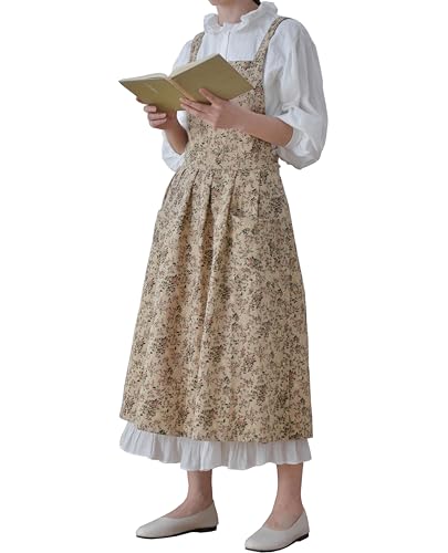 Hawholm Japanese apron Women-Cross Back Apron for Women with Pockets, Pinafore Aprons, Womens Cotton Linen Apron