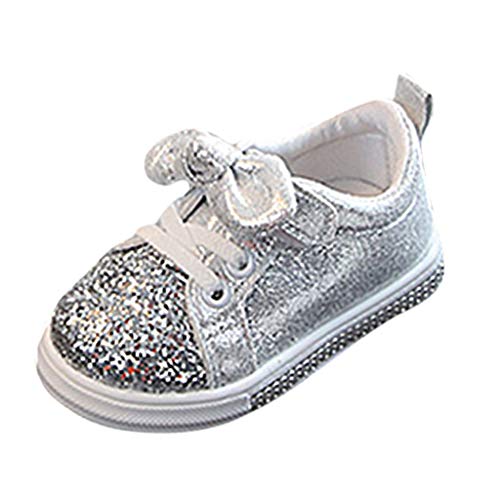 Bolayu Baby Girls Strappy Sport Glitter Sequin Sneaker Kid Casual Fashion Walking Running Soft Nonslip Bow Sneaker Shoes Silver