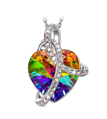 LEITON Kristall Halskette, Anhänger Kette Herz Damen Schmuck mit hypoallergenen Legierung Kette, Hochzeit Jahrestag Geburtstag Geschenk für Frauen Ehefrau Freundin Mutter, Geschenkbox Verpackung Cover