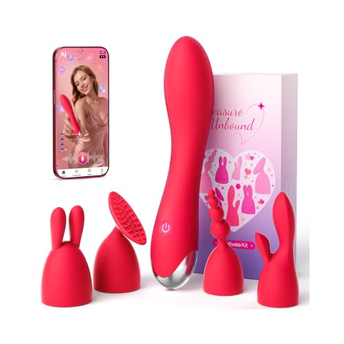MOOLIGIRL Vibrator Kits Women Sex Toys APP Control Adult Toy with 4 Replacement Silicone Heads Rose Toys for Solo and Couples 20 Modes IPX6 G Spot Vibrating Dildo for Clitoral Nipple and Anal (Red)