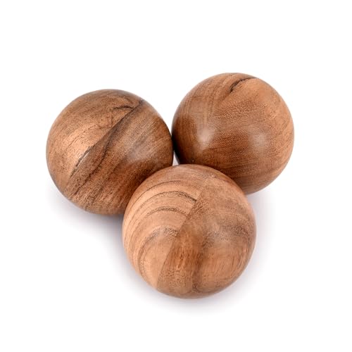 NIRMAN Decorative Acacia Wood Round Balls Set of 3 for Christmas Decorative Bowls Table Centerpiece | Coffee Table and House Décor (Set of 3), (3