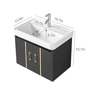 Wall Mounted Mini Bathroom Vanity Cabinet with Ceramic Basin Simple Hanging Basin for Compact Bathroom Mini Bathroom Vanity Complete Drainage System and Accessories gray and gold