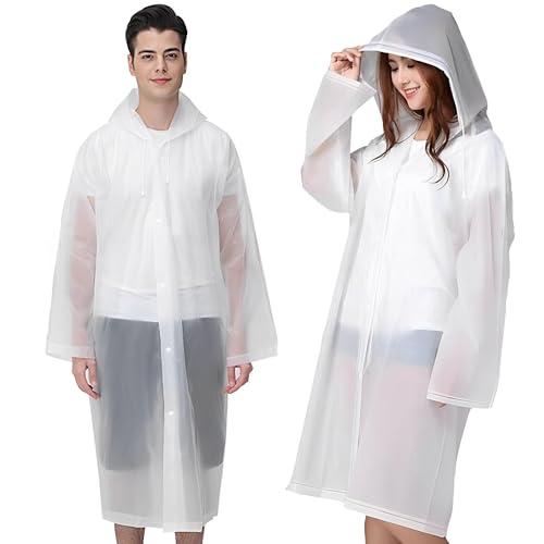 HJQYQ unisex RaincoatsEVA adult raincoat reusable with hood Emergency camping survival kit waterproof lightweight womens and mens raincoat with hood and sleeves (white 1pcs)