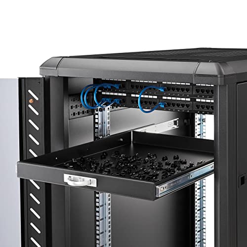 Image of StarTech.com 1U Sliding Server Rack Mount Keyboard Shelf Tray - 55lbs - 22 inch Deep Steel Pull Out Drawer for 19 inch AV, Network Equipment Rack (SLIDESHELFD)