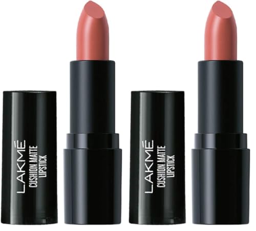 Image of Lakme Forever Matte Lipstick, Waterproof, Non Drying, Creamy Matte Bullet Lipstick Made With French Rose Oil Extracts, Pink Blush, 4.5g (Pack of 2)